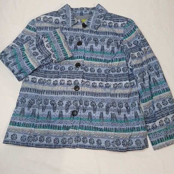 Sigrid Olsen Quilted Jacket Womens Large Blue Button Closure 100% Cotton Granny - Picture 2 of 7